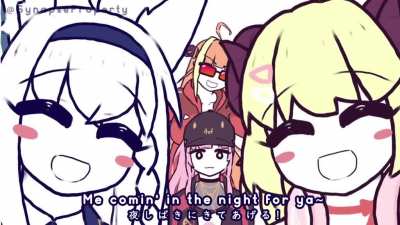Hololive Animation: Coco sings to distract Cali w Watame and Fubuki ENG &amp;amp; JP Sub