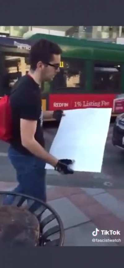 Patriot Prayer supporter can&rsquo;t handle free speech, literally