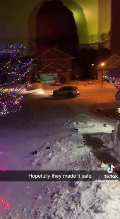 Neighbors drive home after snowstorm!