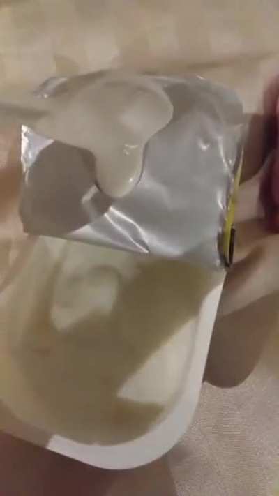 Japan makes stick-resistant packaging for food products to reduce residual waste. This is yogurt!