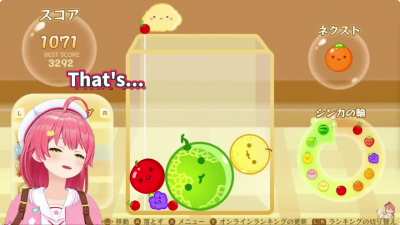 Miko surprised by her own eliteness in Suika Game