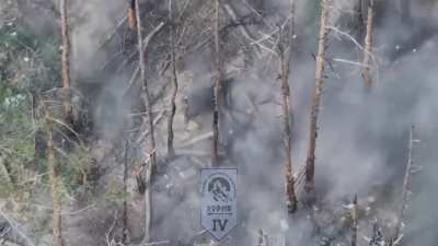 Compilation of drone strikes on Russian infantry in the Serebryansky forest by Ukrainian "Khoryv" battalion.