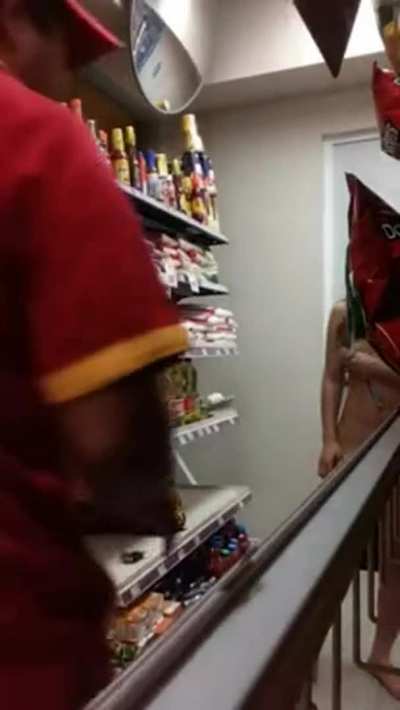 A "got caught" video where you actually see the girl GET CAUGHT!!! If I worked there, just buy the damn water, I need some entertainment.
