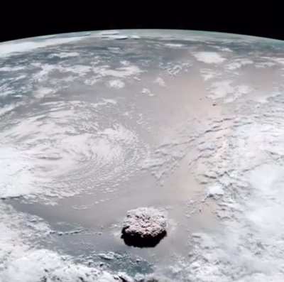 Moment of hunga tonga-hunga ha&rsquo;apai vulcano eruption in Oceania