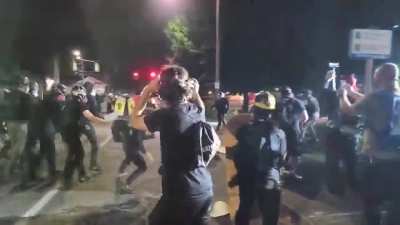 "Portland protesters deter Police with a 🛡️ shield phalanx." - /r/PublicFreakout