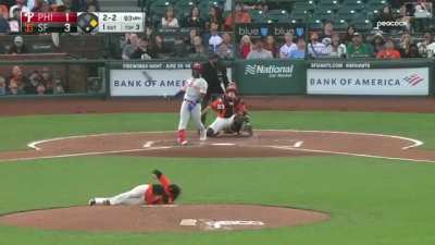 Johnny Cueto slips on an invisible banana peel