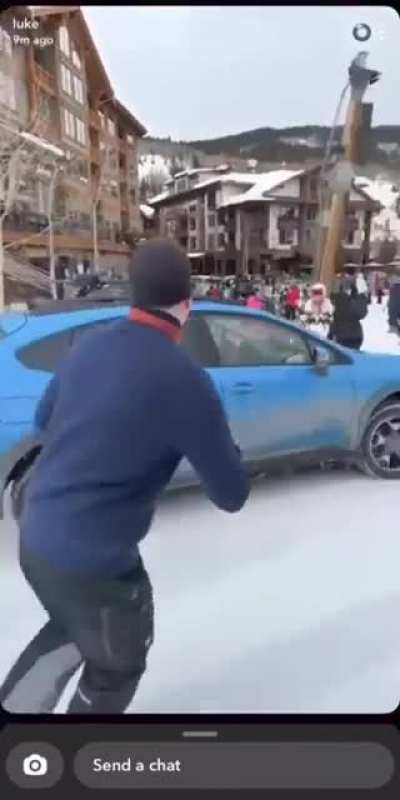Main Character driving through a crowd because they couldn&rsquo;t be bothered to walk. 