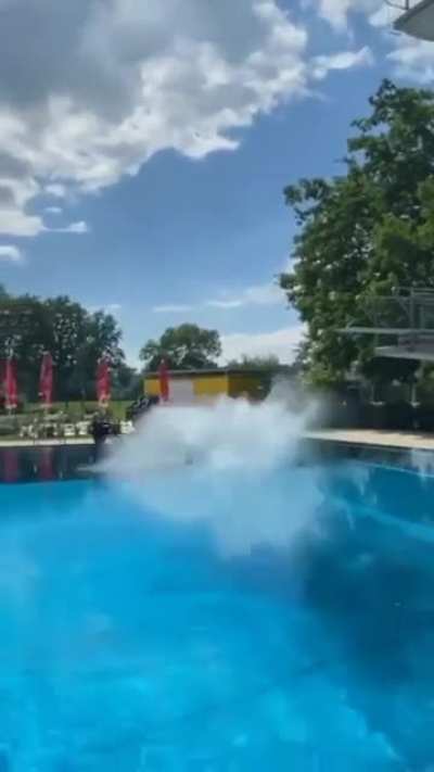 Multi-flip somersault off the high board doesn't end well.