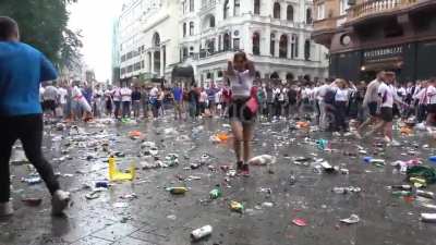 Leicester Square trashed by unofficial &ldquo;fan zone&rdquo; of England supporters