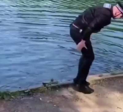 Ahahaha what a good sport. He didn't even shoot the camera person! "I don&rsquo;t think the police enjoyed that move..."