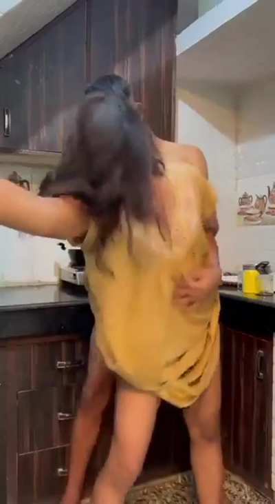 Daily routine of widow mom and her son after cooking food in kitchen 🍌💦