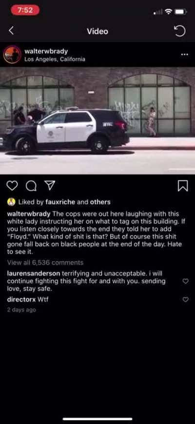 LAPD laughing and instructing woman on what to graffiti on a window. Towards the end you can hear them tell her to write &ldquo;Floyd&rdquo;