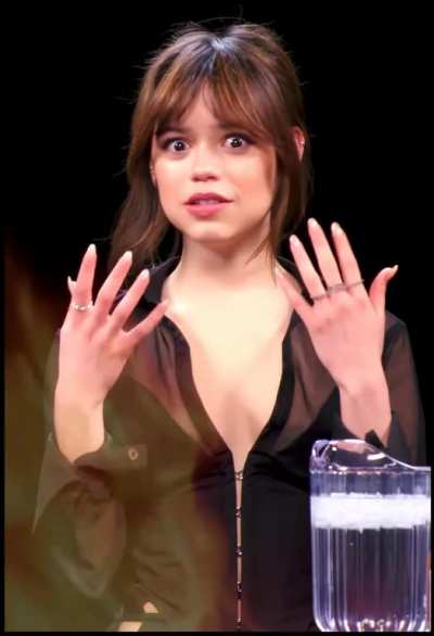 Jenna Ortega - Hot Ones - Slips 2 of 3 Revised - Cropped, Looped, Sharpened, Brightened, AI'd and RIFE'd