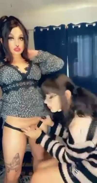 Let&rsquo;s play a game where you suck me and I suck her.. Whoever cums first gets spitroasted 🥴