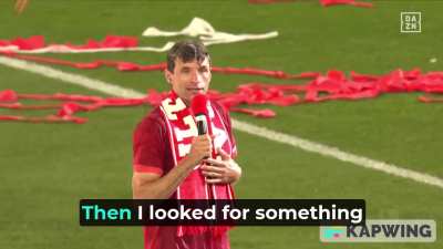 Peak German humor by Thomas M&uuml;ller (farewell joke)