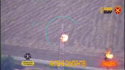 Four Russian communication stations attacked with FPV kamikazes. To the south are the village of Borysivka and Gruzke, Belgorod region. Joint work of Ukraine's "Achilles", 92 OShBr and 43 OABr