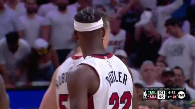 [Highlight] Jimmy Butler gets the and-1 bucket to drop and gives a sly look after cooking a 40 burger