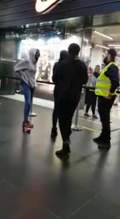 These 3 African women were stealing shoes from a nike store. When security caught them they threw dirt in his face and started screaming "Black lives matter". (South wharf DFO)
