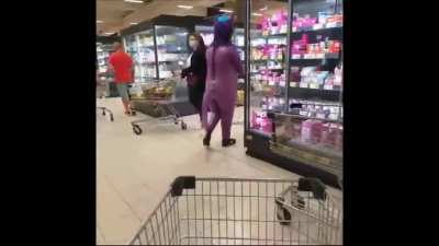 Nothing says 'I'm a totally stable and sane individual!" Like walking around in a latex fursuit in public. Everyone has to participate in his fetish.