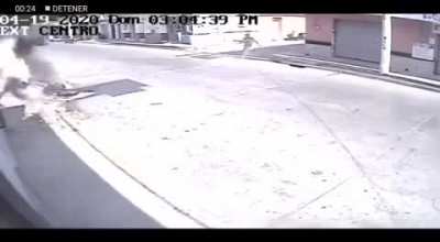 Man catches fire after being hit by a car.