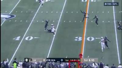 Suprised more people aren&rsquo;t talking about this, #52 of the Seahawks was on the sidelines and thought the play was over, he runs on the field, but just decided to block anyways lol!