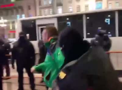 An anti-war protester getting detained by Russian police as he shouts, &ldquo;Arrest Putin, not me. Damn it!&rdquo;