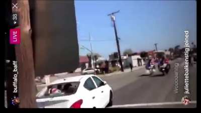 Car drives through crowd of Trump supporters in Yorba Linda, CA.