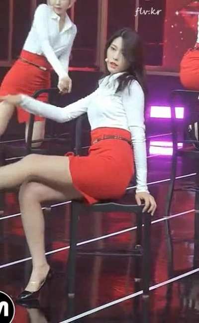 Seolhyun (ft. Choa) - red pencil skirt, white blouse, black heels