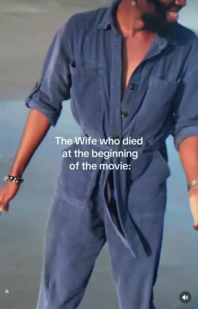 *Cuts to husband in the present, in a dark room w/ an empty liquor bottle next to him, still in grief &amp;amp; processing*
