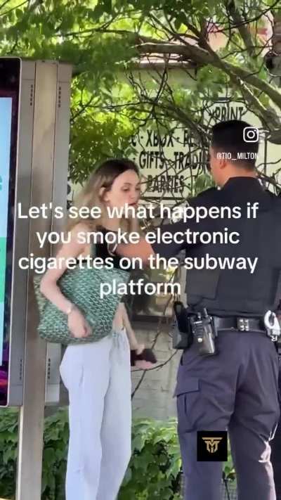 Karen get&rsquo;s attitude check for not paying subway entry + smoking on the train platform