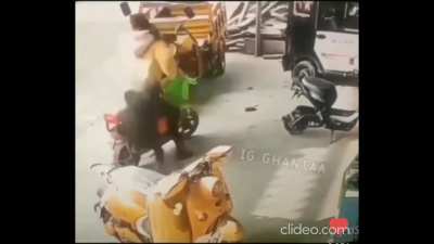 Such a hard working mom picking her son from scho-