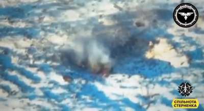 'Strike Drones Company' of the 47th Mechanized Brigade score a direct hit on a Russian soldier with FPV kamikaze drone in Stepove, near Avdiivka