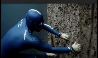One of the eeriest scenes from the free diving short film One Breath Around The World. He&rsquo;s running along a drop off in the ocean with just darkness below.