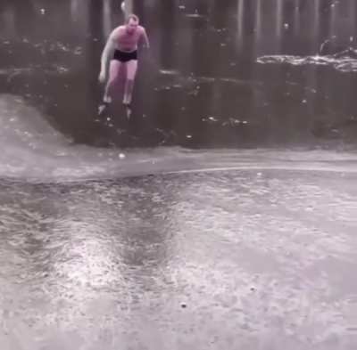 This guys is really ice blading only underwear