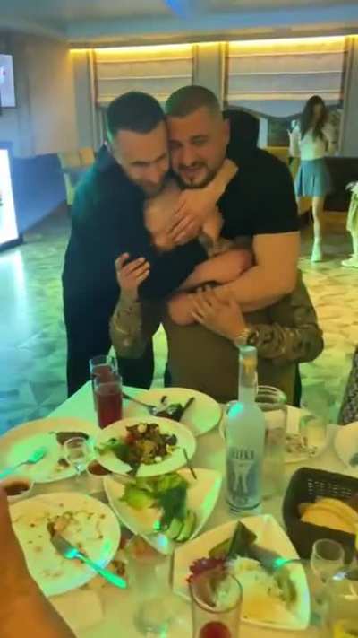A group of friends celebrate that their childhood friend has returned home from Bakhmut for a few weeks of rest before being sent back to the frontlines again. They hug him, shed some tears and sing along with the famous &ldquo;Fortress Bakhmut song&rdquo;🇺🇦