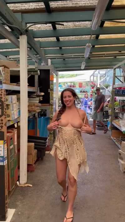 Flashing my big titties in Bunnings