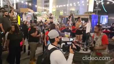 "Who burn shit down? We burn shit down!" &mdash; An armed militia of Black Lives Matter protestors violently demonstrate by vandalizing a restaurant, harassing diners, and taking over the entrance of a hotel