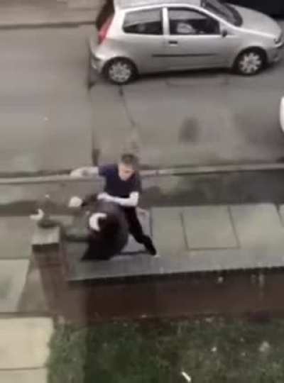 Man tries to rob someone, stopped by hero and gets a face full of bricks