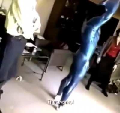 Nicolas Cage testing the Superman costume for Tim Burton&rsquo;s canceled movie Superman Lives, 1997