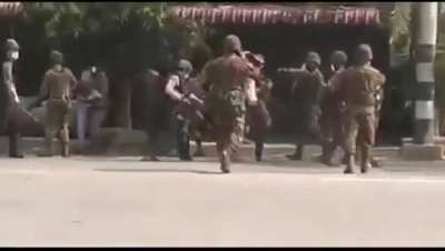 In Myanmar today, the military severely beat civilian protesters