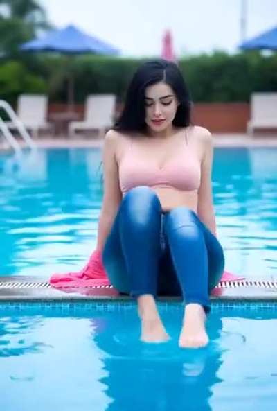 Girl open & remove the shirt and she do deep underwater diving into the swimming pool
