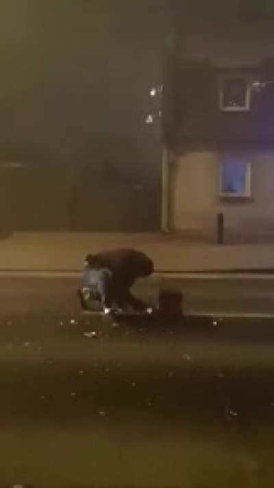An unsuccessful attempt to launch the fireworks. Tt happened in my friends hometown in Poland. He's alive but in bad condition in hospital with concussion and broken collarbone.