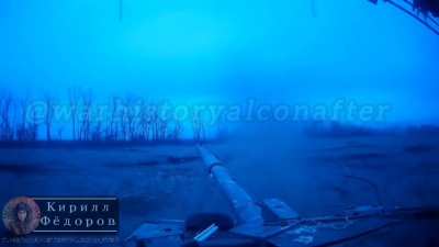Russian T-90M firing at Ukranian positions on the outskirts of Umans'ke, Donetsk region