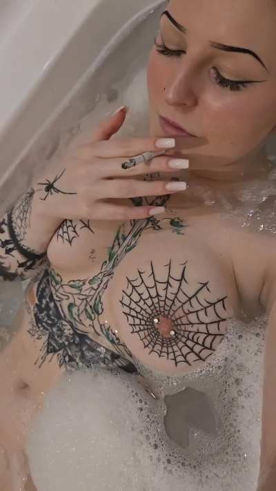 Relaxing in warm water and cigarette ash.