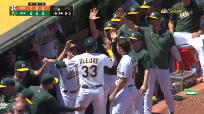 [Highlight] Tyler Soderstrom singles on a ground ball . JJ Bleday scores. 2-1 A's over the Astros