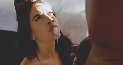 Omg how thick is that glob of man milk&hellip; that sticky load probably gets stuck in her throat and she has to spit instead of swallow