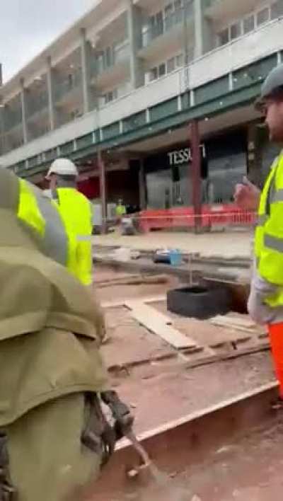 Tough guy takes on construction crew