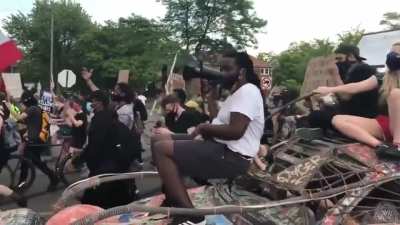 A Protest in Detroit blasting a Dirtybird track with a new chant. Original track is "Line Five - Bruno Furlan"
