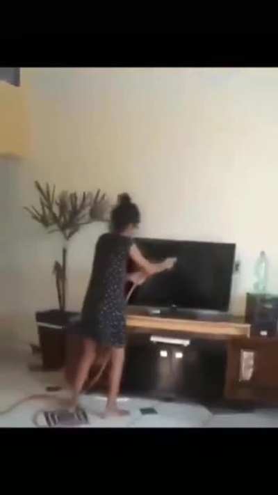 Helping mom clean the house