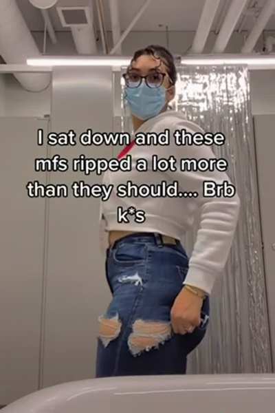 Ass so fat she ripped her jeans
